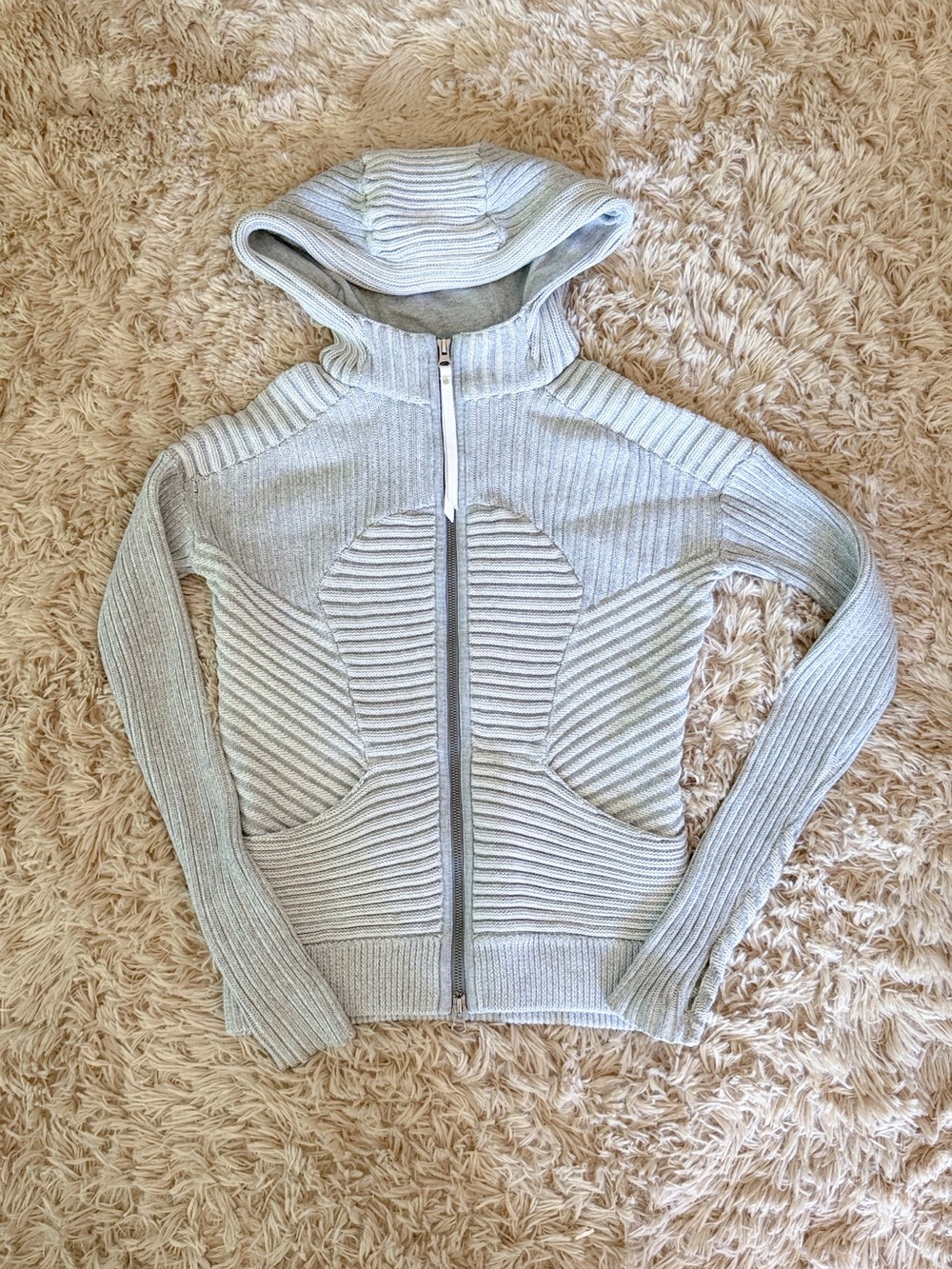 Lululemon Athletica Light Gray Ribbed Hooded Zip Jacket Size 6